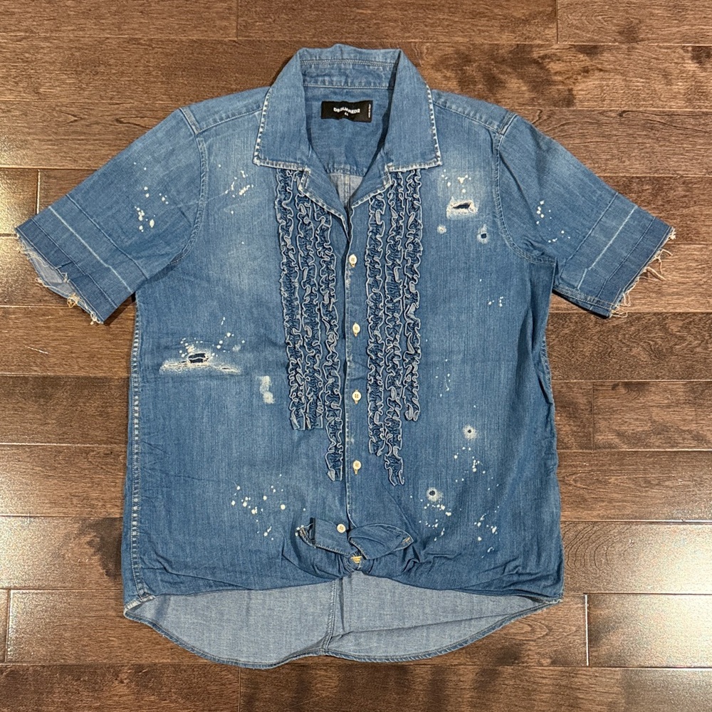DSQUARED2 Women’s Blue Distressed Denim Blouse